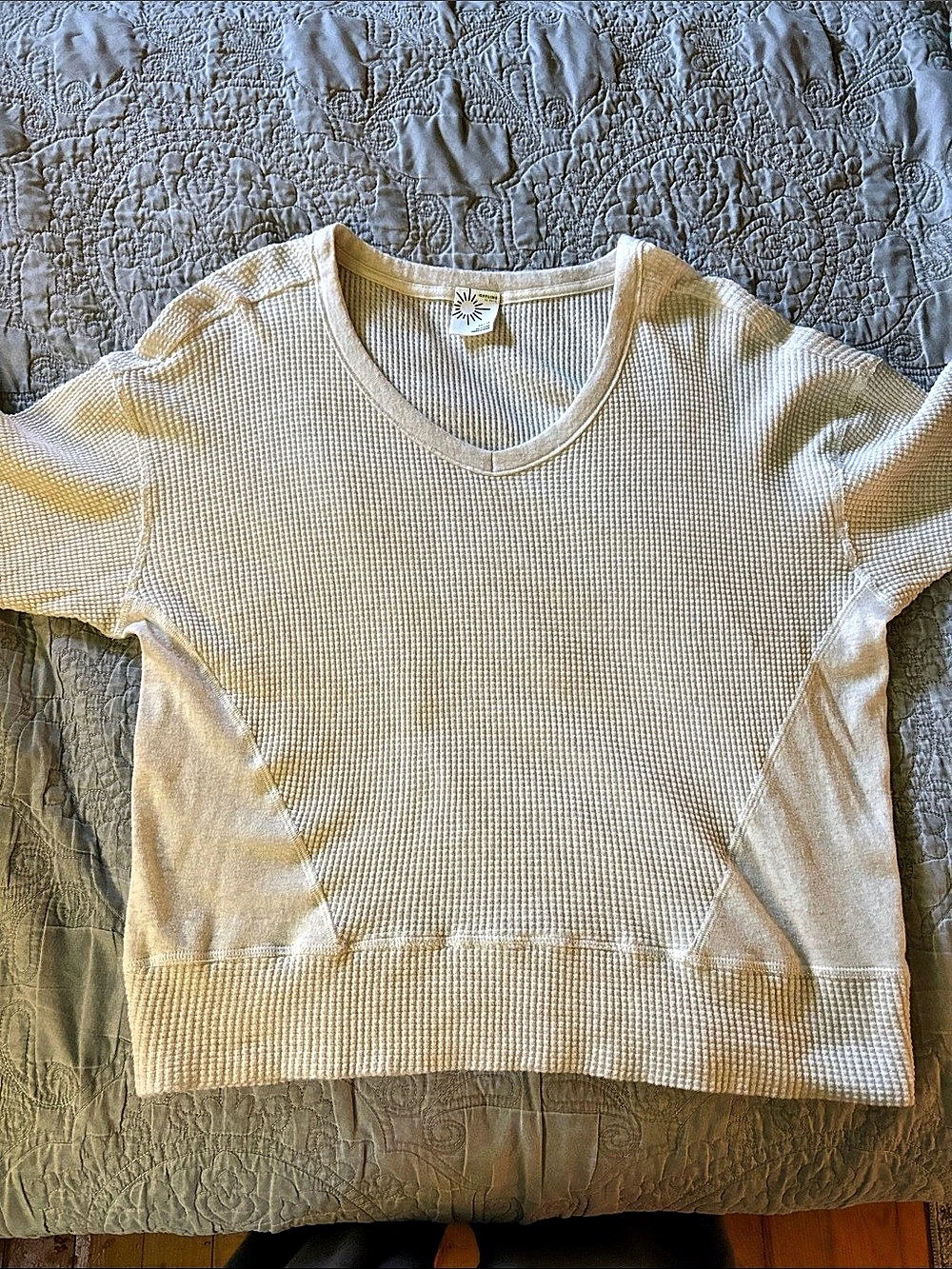Offline by Aerie Wow! Waffle Long Sleeve V-Neck T-Shirt Cream XS